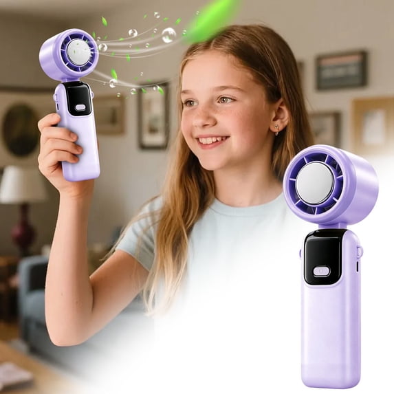 Handheld Fan with Ice Cooler, Portable USB Rechargeable with 100 Speeds, LED Display, Foldable Mini Hand Held fans, Up to 14Hrs Cooling for Travel Outdoor Home Office Bedroom, 1pcs