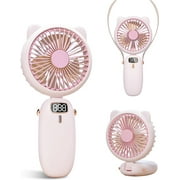 Handheld Fan Mini, Cute Hand Fan Portable, Powerful USB Rechargeable Fan with 4 Speeds and LED Display for Kids Women, Battery Small Electric Hand Held Fans Folding for Desktop/Office/Travel-Pink
