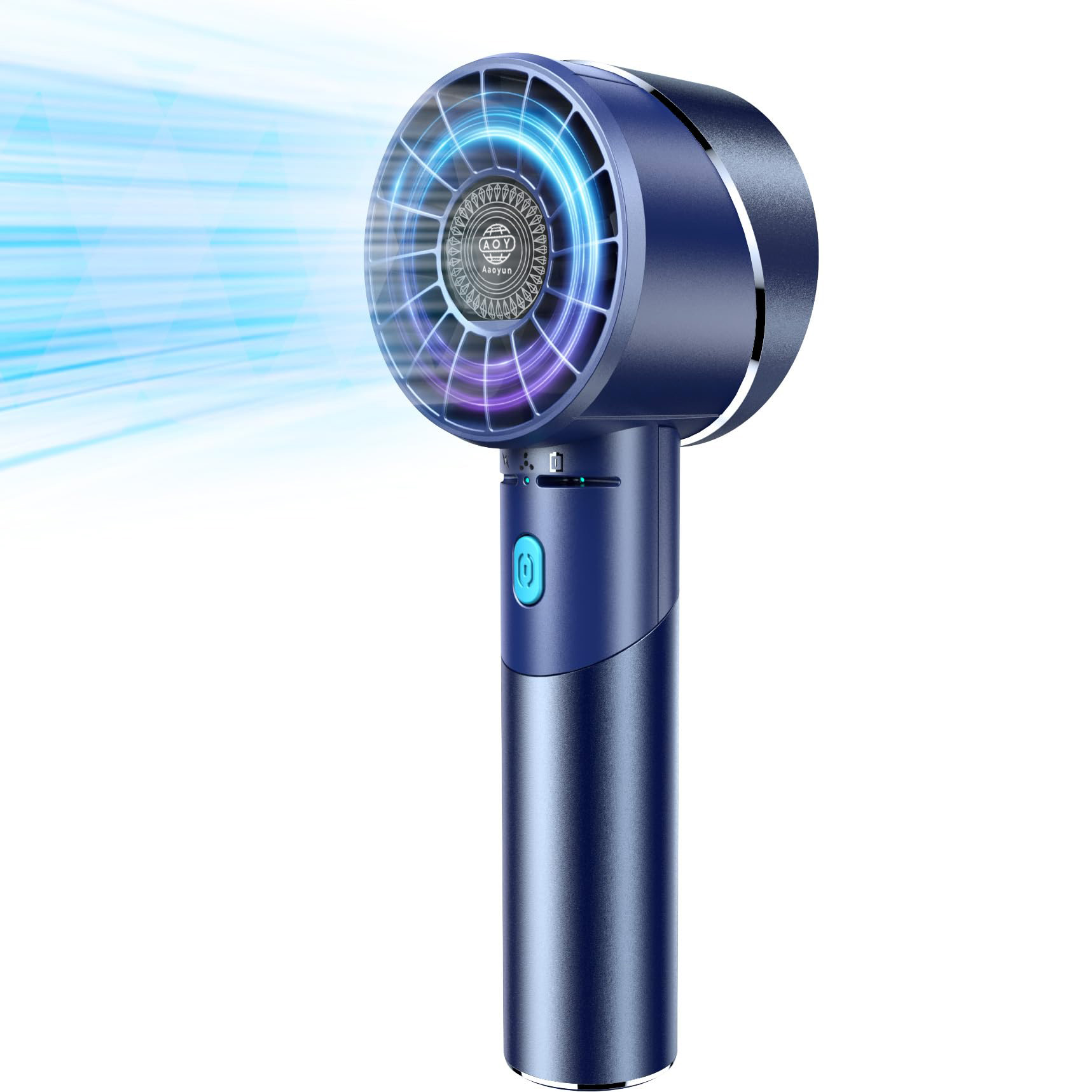Handheld Fan, Mini Small Portable Turbo Fan, USB Type-C Rechargeable with 4 High Speeds Personal Fans, Max 16 Hours Working Time, Small Hand Fan for Travel, Camping, Office, Home, Outdoor - Dark Blue