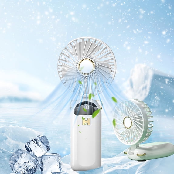 Handheld Fan, Portable Fan, 2000mAh USB Rechargeable Personal Fan, 180° Foldable Mini Desk Fan, 5Wind Speed, LCD Digital Display, Lanyard as Neck Fan, Ultra Quiet, Pocket Size for Indoor Outdoor