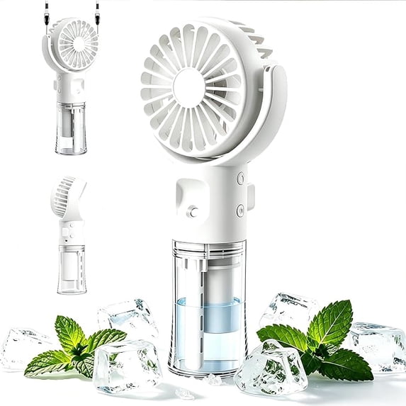 Handheld Fan with Water Cooling - 4 Levels Portable Mini Fan,Small, 3-in-1 Foldable USB Hand Fan, Portable Fan for Summer, Travel, Outdoor, White