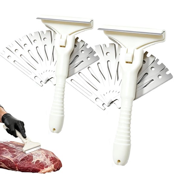 Handheld Fat Trimmer for Beef & Pork, Stainless Steel Meat Scraper with Blades, T-Shaped Meats Scraper, Fat Trimmer, Easy Fats & Fascia Removal Tool for Beef & Pork