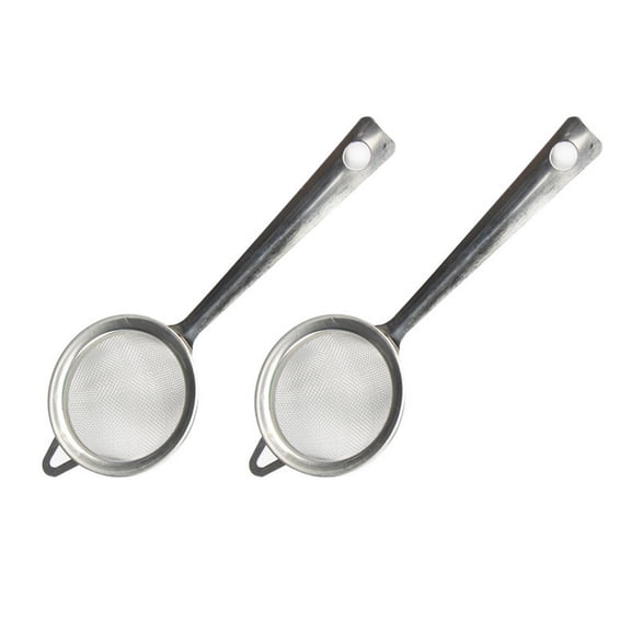 Handheld Fine Sieve, 201 Stainless Steel 30-Mesh 5.5 cm Strainer with 16-Centimeter Handle and Storage Hole, Two Pieces for Cooking Oil or Broth