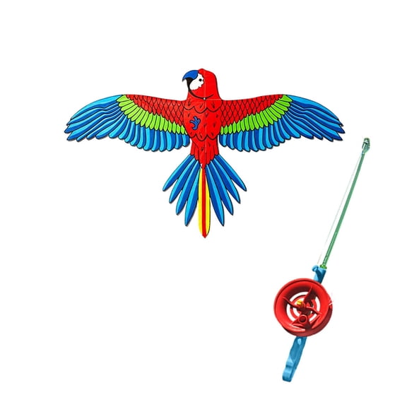 Handheld Fishing Rod Dynamic Wing Animal Kite Vibrant Bird Butterfly Pattern Mini Portable Flying Kite Toy Family Outdoor Park Beach Entertainment Gift for Kids & Adults(Blue-30cm)