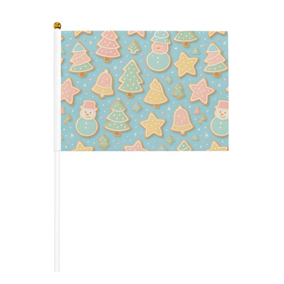 Handheld Flag Double-Sided Hand Waving Flag 8.2×5.5in Used For Team Activities Or Decoration In Decorative Places Christmas Cookie Pattern Six Piece
