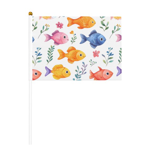 Handheld Flag Double-Sided Hand Waving Flag 8.2×5.5in Used For Team Activities Or Decoration In Decorative Places Cute Fish Six Piece