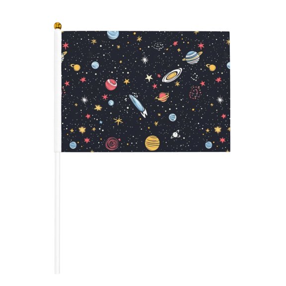 Handheld Flag Double-Sided Hand Waving Flag 8.2×5.5in Used For Team Activities Or Decoration In Decorative Places Galaxy Planet Ten Piece