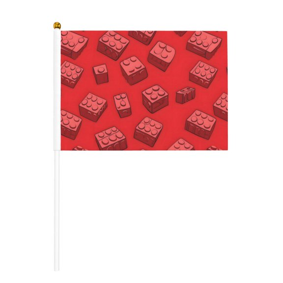 Handheld Flag Double-Sided Hand Waving Flag 8.2×5.5in Used For Team Activities Or Decoration In Decorative Places Red Building Block Ten Piece