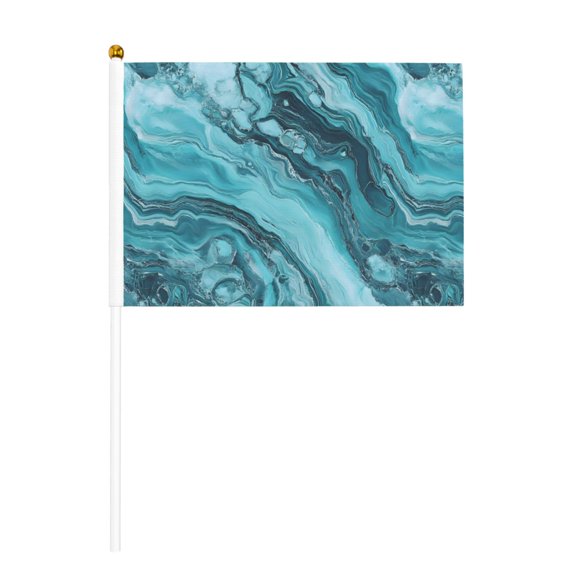 Handheld Flag Double-Sided Hand Waving Flag 8.2×5.5in Used For Team Activities Or Decoration In Decorative Places Teal Marble_1 Ten Piece