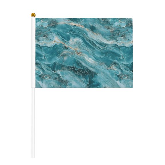 Handheld Flag Double-Sided Hand Waving Flag 8.2×5.5in Used For Team Activities Or Decoration In Decorative Places Teal Marble_2 Ten Piece