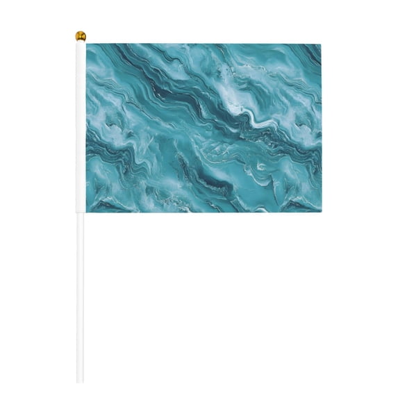 Handheld Flag Double-Sided Hand Waving Flag 8.2×5.5in Used For Team Activities Or Decoration In Decorative Places Teal Marble_3 Six Piece