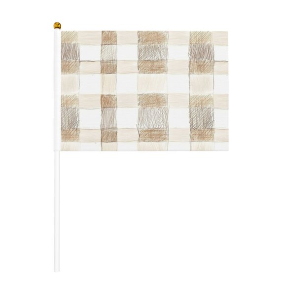 Handheld Flag Double-Sided Hand Waving Flag 8.2×5.5in Used For Team Activities Or Decoration In Decorative Places Beige Checked Hand-Drawn Sketch_2 Six Piece