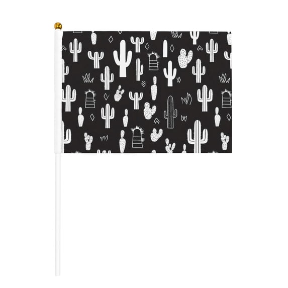Handheld Flag Double-Sided Hand Waving Flag 8.2×5.5in Used For Team Activities Or Decoration In Decorative Places Black Background Of Cactus Six Piece
