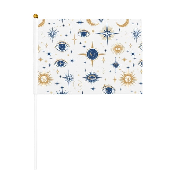 Handheld Flag Double-Sided Hand Waving Flag 8.2×5.5in Used For Team Activities Or Decoration In Decorative Places Blue Gold Eyes Stars Sun Moon Ten Piece