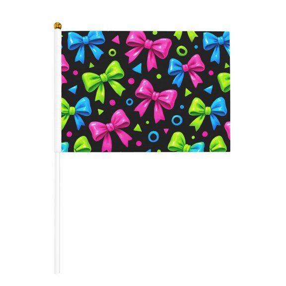 Handheld Flag Double-Sided Hand Waving Flag 8.2×5.5in Used For Team Activities Or Decoration In Decorative Places Bold Neon Contemporary Ribbon Bow Pattern Ten Piece