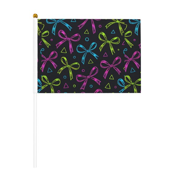 Handheld Flag Double-Sided Hand Waving Flag 8.2×5.5in Used For Team Activities Or Decoration In Decorative Places Bold Thin Neon Contemporary Ribbon Bow Pattern Six Piece