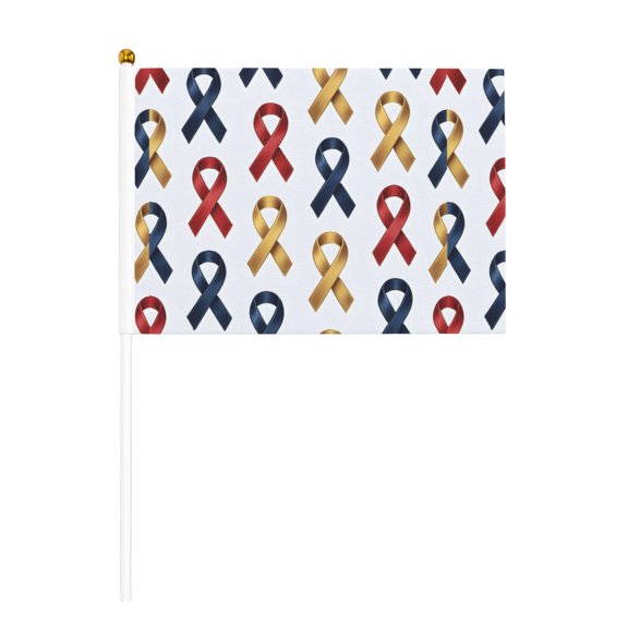 Handheld Flag Double-Sided Hand Waving Flag 8.2×5.5in Used For Team Activities Or Decoration In Decorative Places Cancer Awareness Ribbon Pattern - Metallic Elegance (1) Six Piece