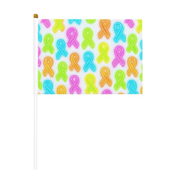 Handheld Flag Double-Sided Hand Waving Flag 8.2×5.5in Used For Team Activities Or Decoration In Decorative Places Cancer Awareness Ribbon Pattern - Neon Vibrance Six Piece