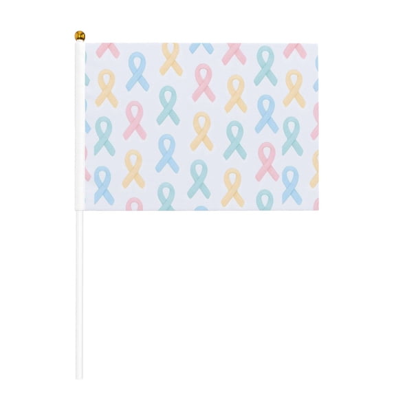 Handheld Flag Double-Sided Hand Waving Flag 8.2×5.5in Used For Team Activities Or Decoration In Decorative Places Cancer Awareness Ribbon Pattern - Soft Multicolor Six Piece