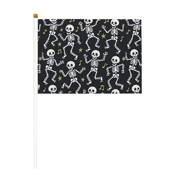 Handheld Flag Double-Sided Hand Waving Flag 8.2×5.5in Used For Team Activities Or Decoration In Decorative Places Dancing Skeleton Halloween Pattern Six Piece