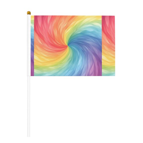 Handheld Flag Double-Sided Hand Waving Flag 8.2×5.5in Used For Team Activities Or Decoration In Decorative Places Darkmagenta Tie-Dye Background Rainbow Colors_2 Six Piece