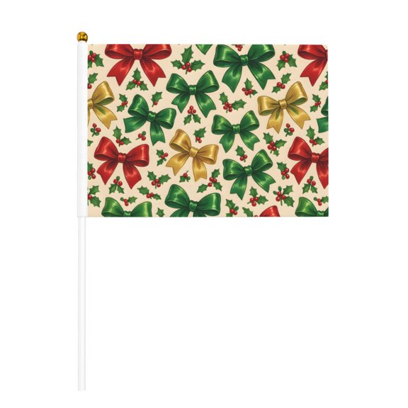 Handheld Flag Double-Sided Hand Waving Flag 8.2×5.5in Used For Team Activities Or Decoration In Decorative Places Festive Holiday Ribbon Bow Pattern Six Piece