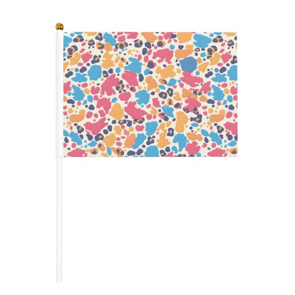 Handheld Flag Double-Sided Hand Waving Flag 8.2×5.5in Used For Team Activities Or Decoration In Decorative Places Leopard Print Pattern Rainbow_3 Ten Piece