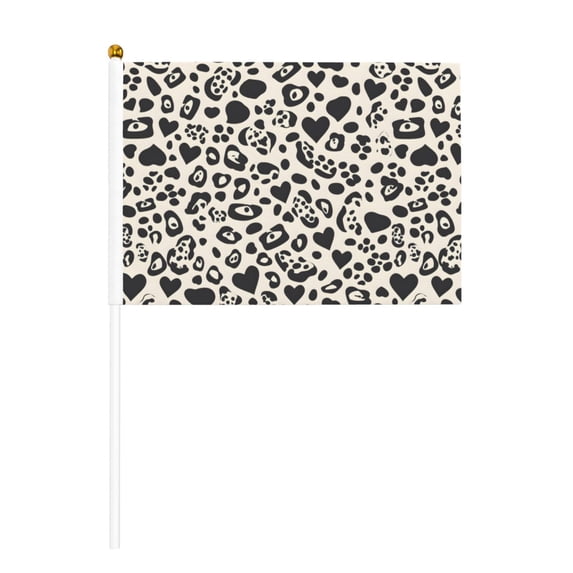 Handheld Flag Double-Sided Hand Waving Flag 8.2×5.5in Used For Team Activities Or Decoration In Decorative Places Leopard Print Pattern White And Black_2 Six Piece