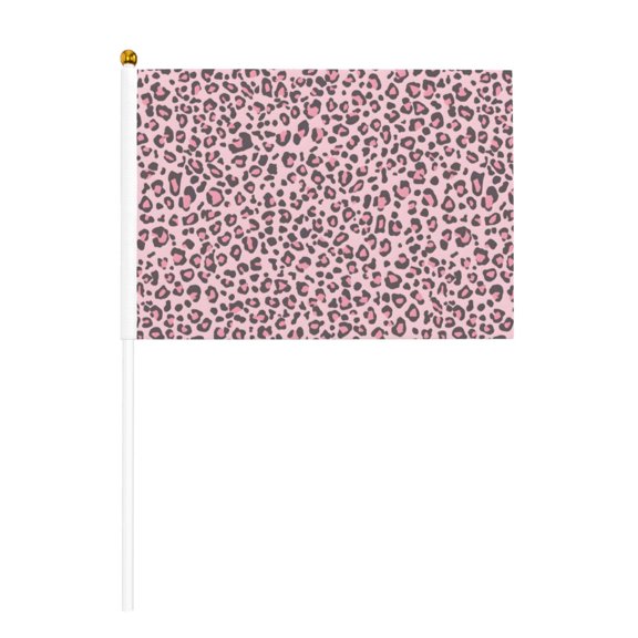 Handheld Flag Double-Sided Hand Waving Flag 8.2×5.5in Used For Team Activities Or Decoration In Decorative Places Leopard Skin Print Style Pink_1 Six Piece