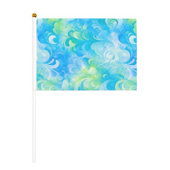 Handheld Flag Double-Sided Hand Waving Flag 8.2×5.5in Used For Team Activities Or Decoration In Decorative Places Lightseagreen Tie-Dye Background Vibrant Colors And Swirling (3) Ten Piece