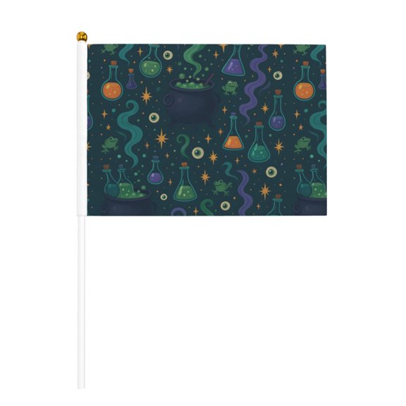 Handheld Flag Double-Sided Hand Waving Flag 8.2×5.5in Used For Team Activities Or Decoration In Decorative Places Magical Potion Halloween Pattern Six Piece