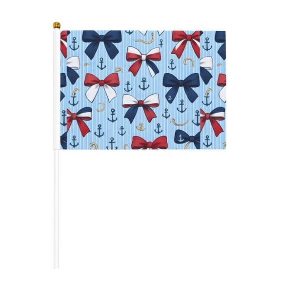 Handheld Flag Double-Sided Hand Waving Flag 8.2×5.5in Used For Team Activities Or Decoration In Decorative Places Nautical Theme Ribbon Bow Pattern Ten Piece