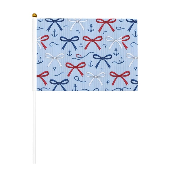 Handheld Flag Double-Sided Hand Waving Flag 8.2×5.5in Used For Team Activities Or Decoration In Decorative Places Nautical Theme Thin Ribbon Bow Pattern Six Piece