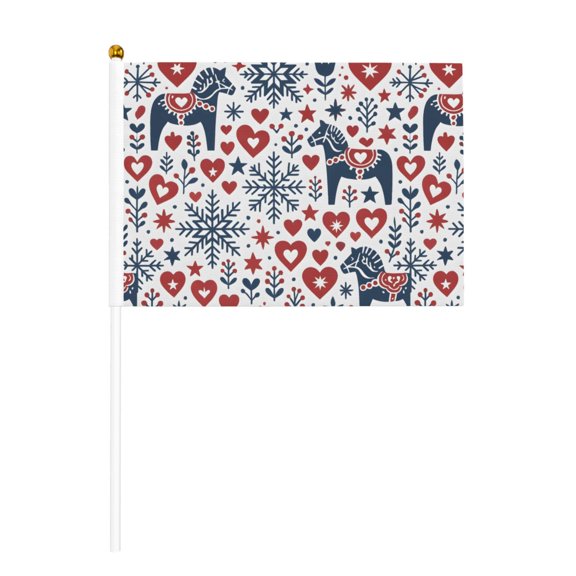 Handheld Flag Double-Sided Hand Waving Flag 8.2×5.5in Used For Team Activities Or Decoration In Decorative Places Nordic Folk Art Christmas Pattern Six Piece