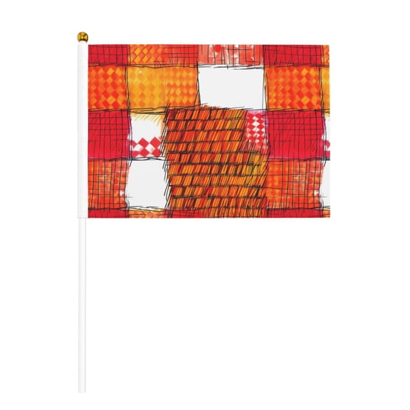 Handheld Flag Double-Sided Hand Waving Flag 8.2×5.5in Used For Team Activities Or Decoration In Decorative Places Orangered Houndstooth Checkered Hand-Drawn Sketch_2 Ten Piece