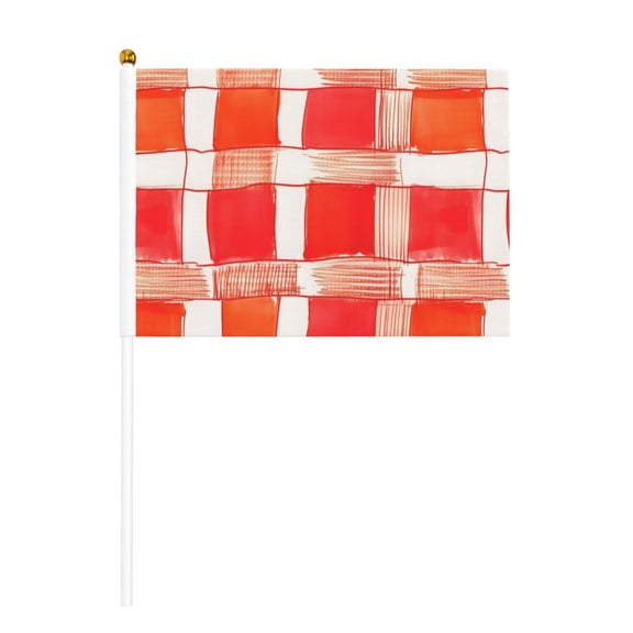 Handheld Flag Double-Sided Hand Waving Flag 8.2×5.5in Used For Team Activities Or Decoration In Decorative Places Orangered Houndstooth Checkered Hand-Drawn Sketch_1 Ten Piece