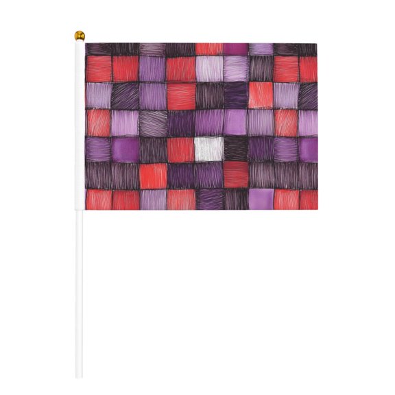Handheld Flag Double-Sided Hand Waving Flag 8.2×5.5in Used For Team Activities Or Decoration In Decorative Places Palevioletred Checked Hand-Drawn Sketch_1 Six Piece
