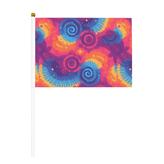 Handheld Flag Double-Sided Hand Waving Flag 8.2×5.5in Used For Team Activities Or Decoration In Decorative Places Palevioletred Tie-Dye Background Vibrant Colors And Swirling (2) Six Piece