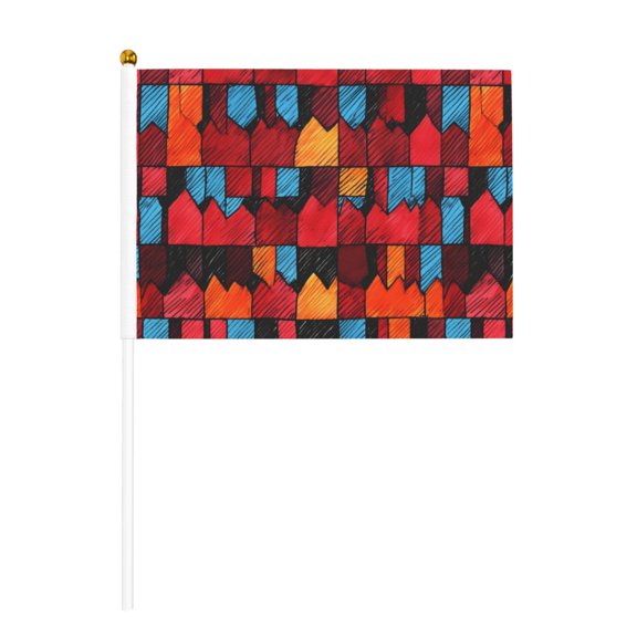 Handheld Flag Double-Sided Hand Waving Flag 8.2×5.5in Used For Team Activities Or Decoration In Decorative Places Red Colorful Houndstooth Hand-Drawn Sketch_1 Ten Piece