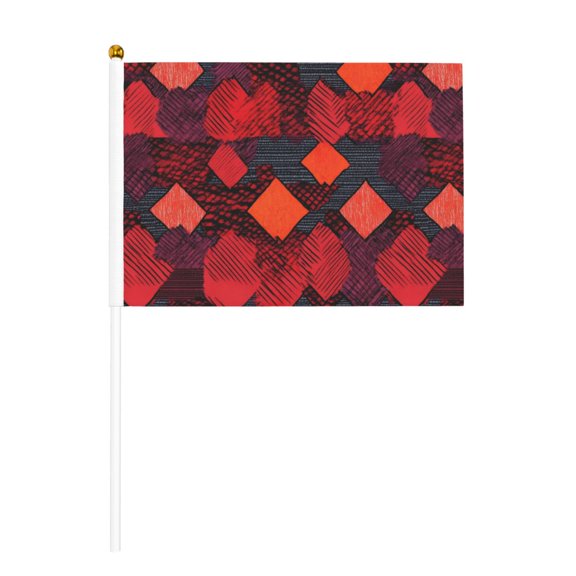 Handheld Flag Double-Sided Hand Waving Flag 8.2×5.5in Used For Team Activities Or Decoration In Decorative Places Red Colorful Houndstooth Hand-Drawn Sketch_2 Ten Piece