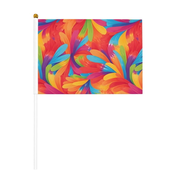 Handheld Flag Double-Sided Hand Waving Flag 8.2×5.5in Used For Team Activities Or Decoration In Decorative Places Red Tie Dye Background Rainbow Colors (5) Six Piece