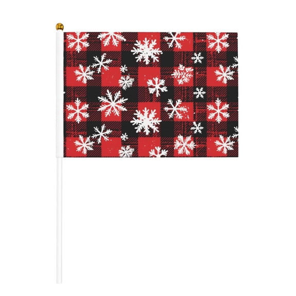 Handheld Flag Double-Sided Hand Waving Flag 8.2×5.5in Used For Team Activities Or Decoration In Decorative Places Snowflakes On The Red And Black Checkered Pattern (2) Ten Piece