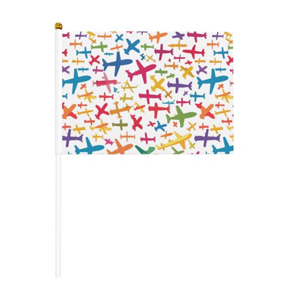 Handheld Flag Double-Sided Hand Waving Flag 8.2×5.5in Used For Team Activities Or Decoration In Decorative Places Various Cartoon-Style Airplanes Six Piece