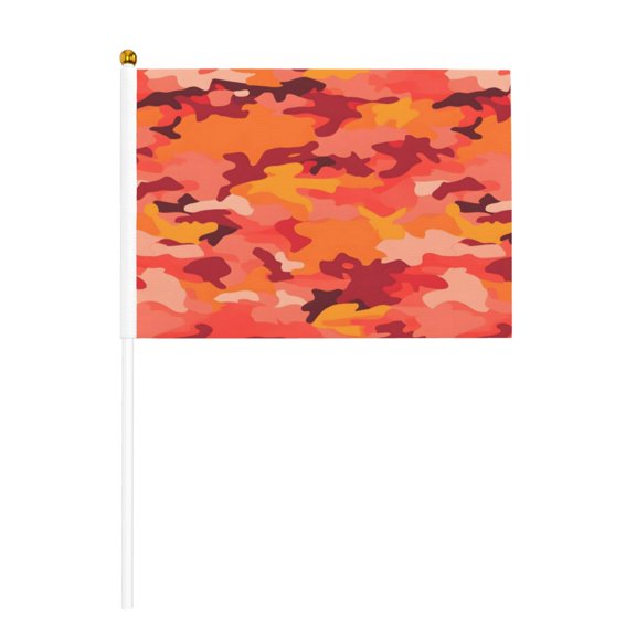 Handheld Flag Double-Sided Hand Waving Flag 8.2×5.5in Used For Team Activities Or Decoration In Decorative Places Vector Camouflage Pattern Orange Red_1 Six Piece