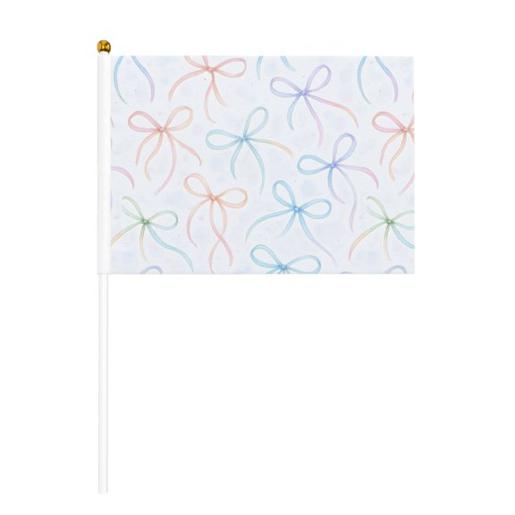 Handheld Flag Double-Sided Hand Waving Flag 8.2×5.5in Used For Team Activities Or Decoration In Decorative Places Watercolor Thin Rainbow Ribbon Bow Pattern Ten Piece