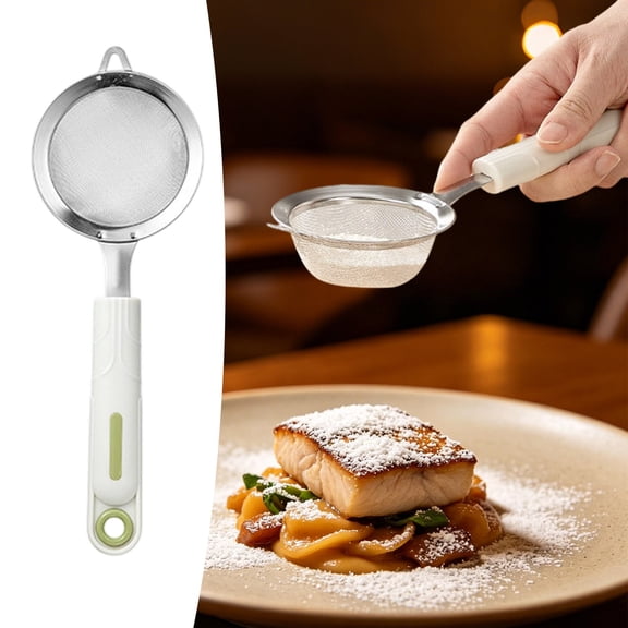 Handheld Flour Sifter Set, Stainless Steel Fine Mesh Powder Strainer, Manual Kitchen Food Colander for Baking, Ergonomic Grip Sieve for Cake Pastry Sifting and Soybean Milk Filtering