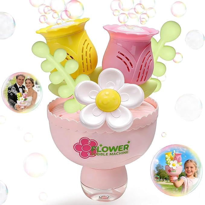 Handheld Flower Bouquet Bubble Machine – Automatic Bubble Blower with Rechargeable Battery & USB Charging, Elegant Party Decor for Weddings, Backyard Gatherings, Outdoor Events, 1 Piece