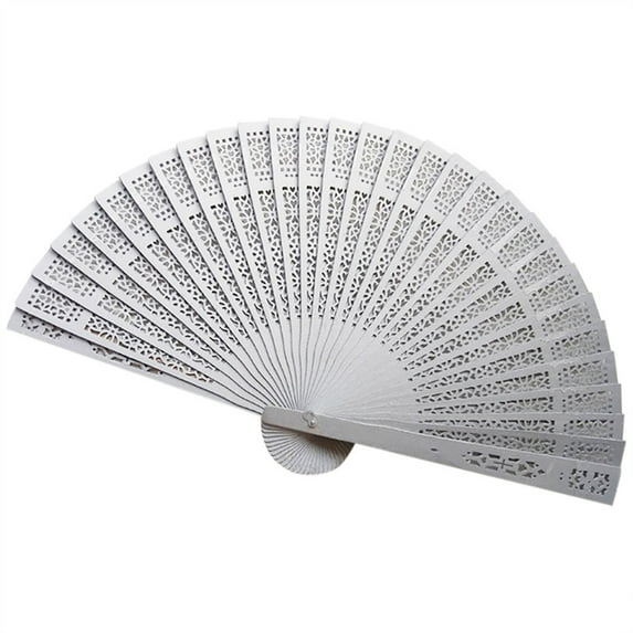 Handheld Folding Fan, Sandalwood Carved Wooden Fan 20Cm - Elegant Wedding Decoration, Bamboo Hand Fan for Dancing, Cosplay, Home Decor, Cooling essory Gift, Fan Silver