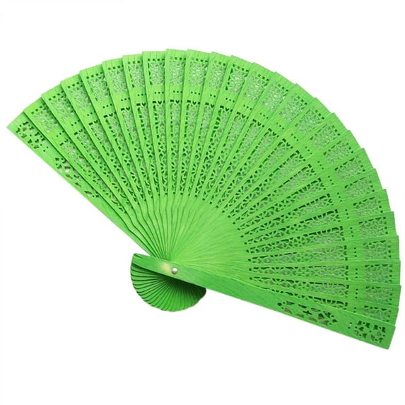 Handheld Folding Fan | Sandalwood Carved Wooden Fan 20Cm - Elegant Wedding Decoration, Bamboo Hand Fan for Dancing, Cosplay, Home Decor, Cooling essory Gift, Fan Green