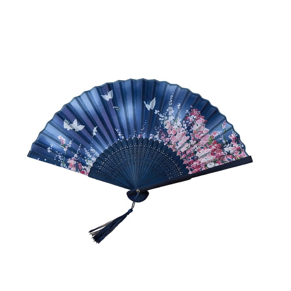 Handheld Folding Fan Small Chinese Silk with Tassel Floral Manual Fan Handheld Bulk for Women and Men Music Festival Dance Party Decoration